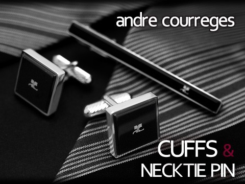 andre courreges アンドレ・クレージュ ネクタイピン＆カフスセット アクリル ブラック ACT5003-ACC10003