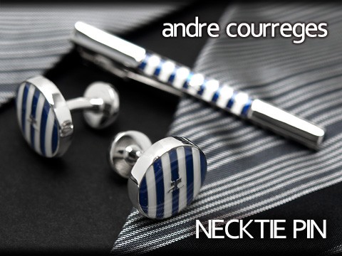 andre courreges アンドレ・クレージュ ネクタイピン ボーダー柄 ブルー×ホワイト ACT5203【セットではありません】
