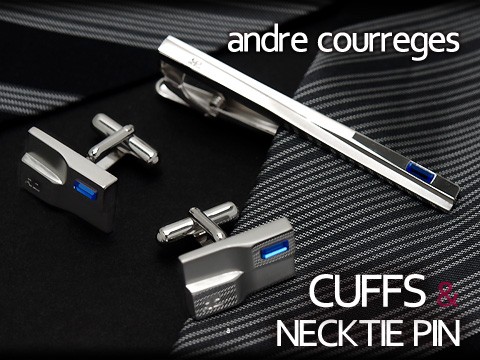 andre courreges アンドレ・クレージュ ネクタイピン＆カフスセット ブルー スワロフスキー CT4012-CC6012