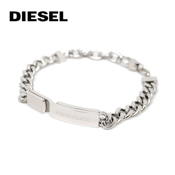 ディーゼル ブレスレット DIESEL ロゴプレート＆チェーン シンプル シルバー メンズ DX0966040