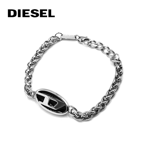 【美品】DIESEL ディーゼル チェーンブレスレット シルバー 黒ロゴ DIESEL ディーゼル ブレスレット メンズ シルバー×ブラック