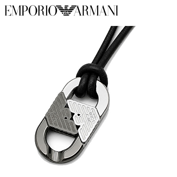 エンポリオアルマーニ Eagle Logo ネックレス・ペンダント メンズ シルバー×ブラック レザーコード EGS3170040