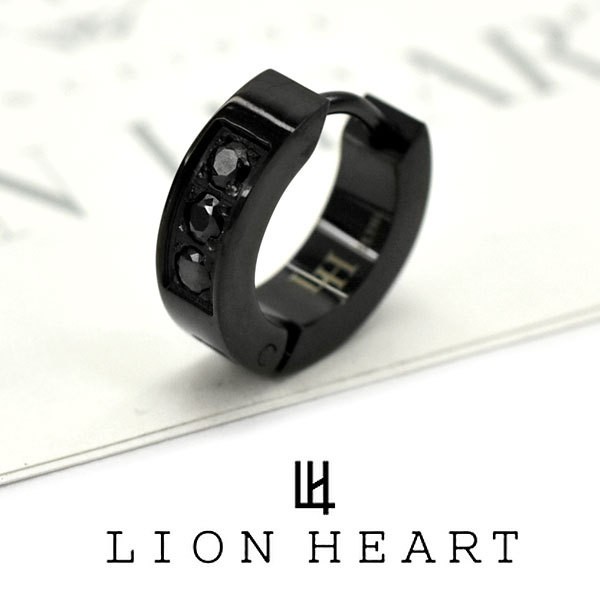 LION HEART ライオンハート 1点売り ステンレス シングルフープピアス ブラック LHMP004N