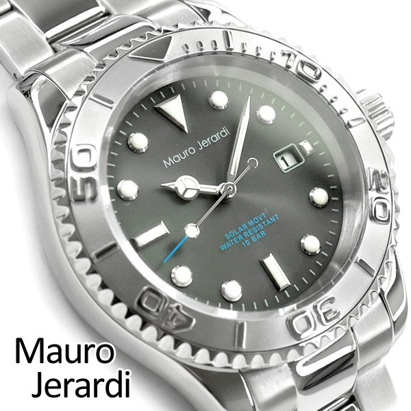 【Mauro Jerardi】マウロ ジェラルディ ソーラー メンズ 腕時計 グレーダイアル ステンレスベルト MJ061-3
