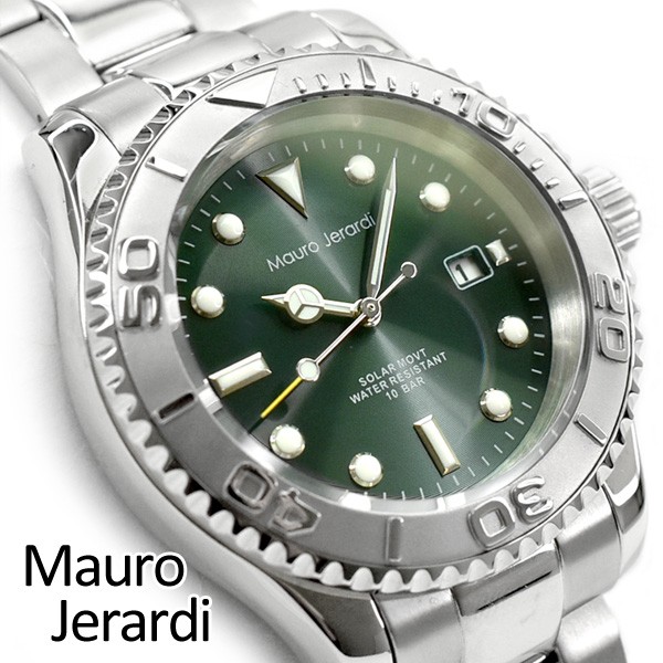 【Mauro Jerardi】マウロ ジェラルディ ソーラー メンズ 腕時計 グリーンダイアル ステンレスベルト MJ061-4