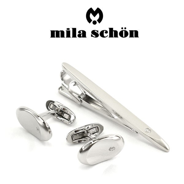 mila schon ミラショーン カフス ネクタイピンセット 専用ボックス付き ロジウムメッキ MST5369-MSC10369