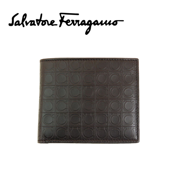 フェラガモ 財布 Ferragamo 二つ折り 小銭入れ付き ブラウン メンズ