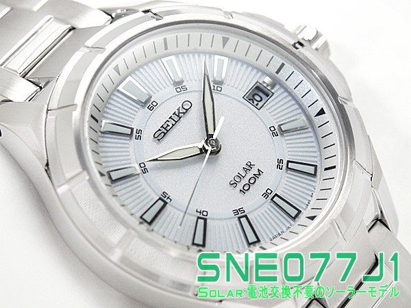 セイコー 逆輸入セイコー ソーラー シルバー メンズ 腕時計 SNE077J1(SZEV001) SNE077J｜1more