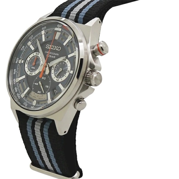 SEIKO 逆輸入セイコー SSB409P1 クロノグラフ クオーツ アナログ メンズ腕時計 ナイロンストラップ ブルー グレー ブラック シルバー｜1more｜02