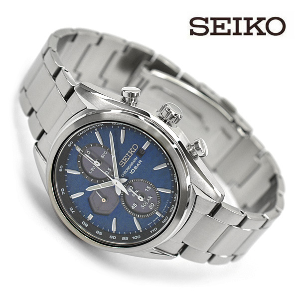 最終値下げSEIKO SSC801 ソーラー クロノグラフ SEIKO 逆輸入セイコー メンズ ソーラー 腕時計 ブルー クロノ