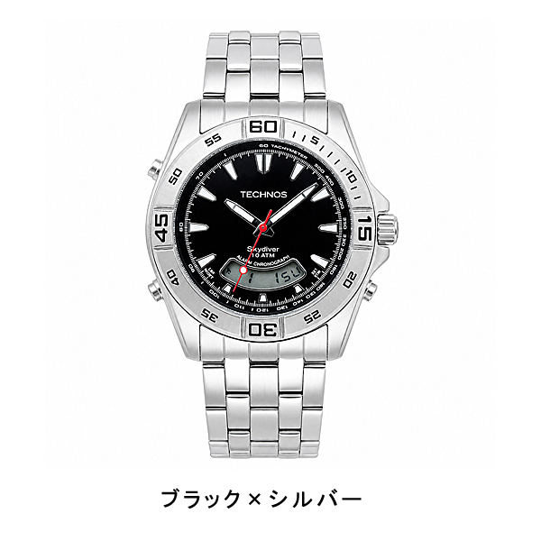 テクノス メンズ アナデジ 腕時計 T205SB T205SS ブラック シルバー