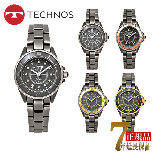 テクノス  レディース 腕時計 アナログ セラミック グレー T9934EE T9934TE T9934PE T9934GE T9934TG | 