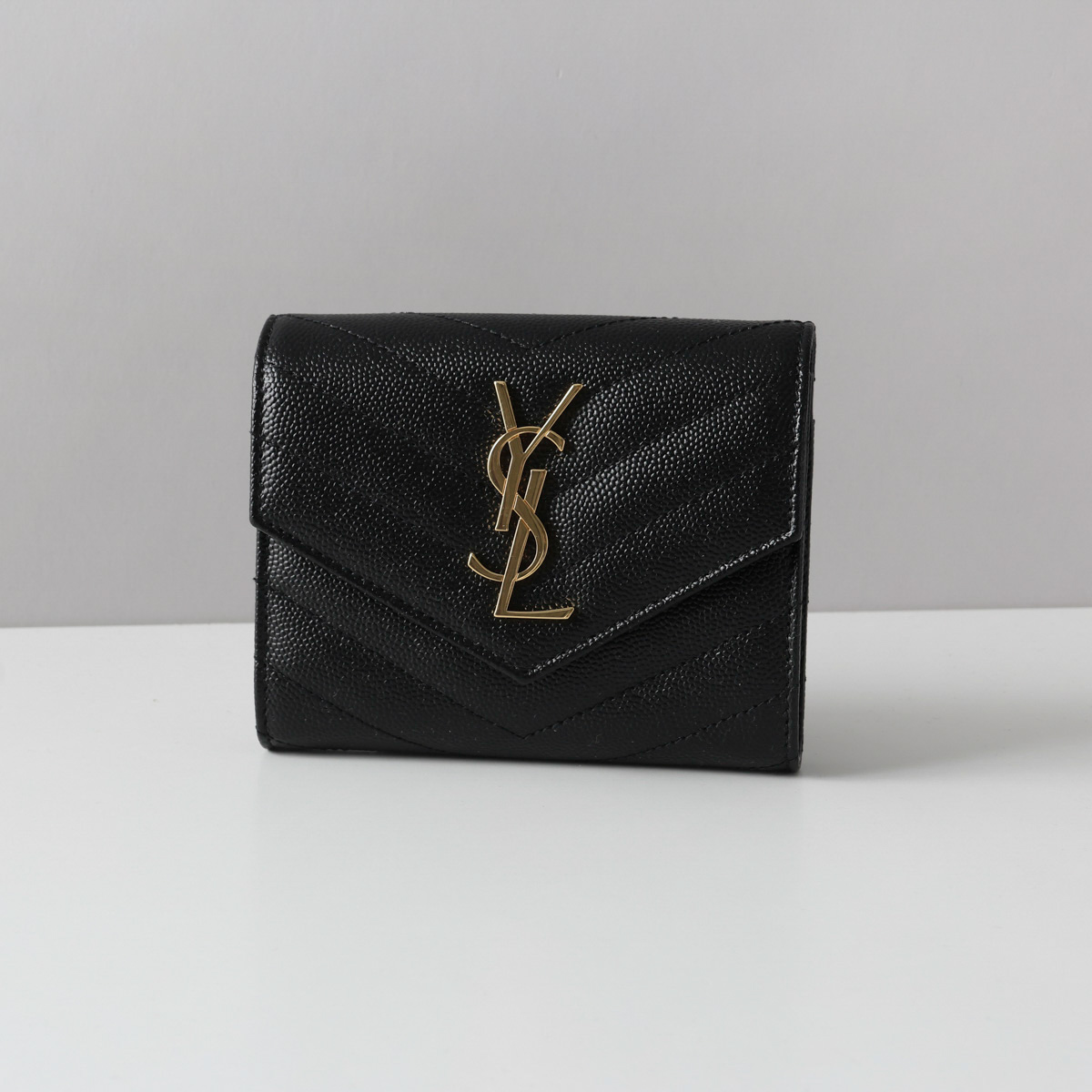 美品】サンローラン YSL モノグラム ミニウォレット 3つ折り財布 ブラック-