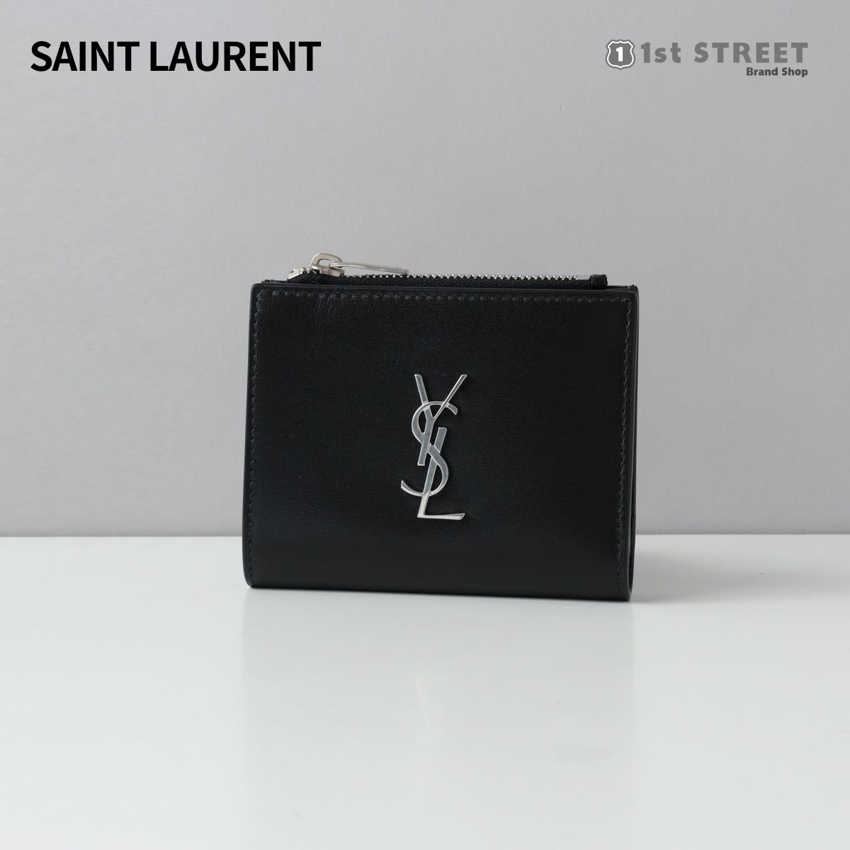 yves saint laurent 二つ折り財布 black SAINT LAURENT サンローラン 2つ折財布 ブラック 財布 ロゴ