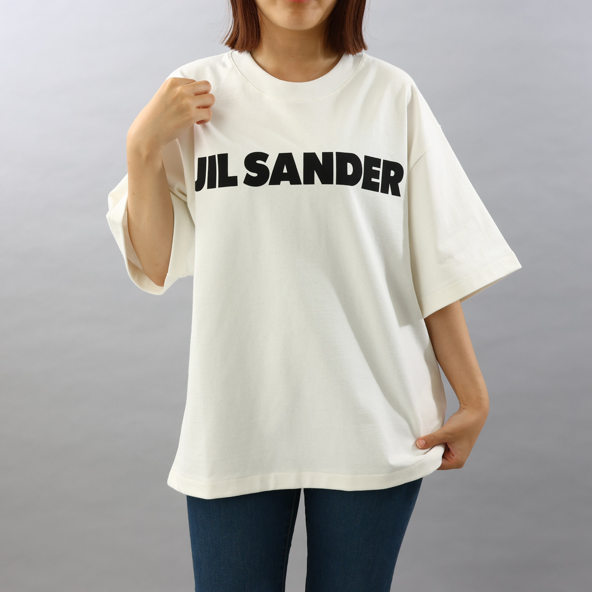ジルサンダー JIL SANDER レディースTシャツ ホワイト J02GC0001 J45047 102 クルーネック オーバーサイズ 半袖 ロゴ