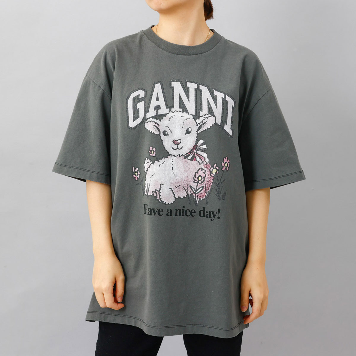 ガニー GANNI Tシャツ T3789 ティーシャツ プリントT クルーネック ロゴ 人気 おしゃれ レディース