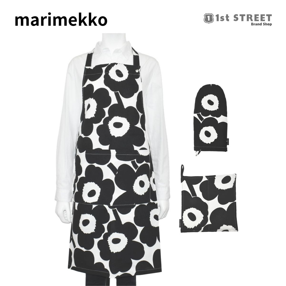 新品marimekko ドット柄エプロン・ミトン3点セット 名入れ込み】【スペシャルラッピング付き】マリメッコ marimekko