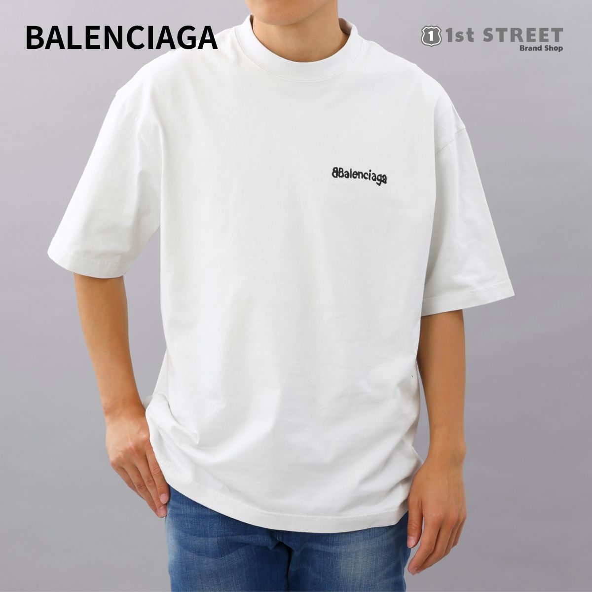 バレンシアガ BALENCIAGA Tシャツ ティーシャツ アパレル シンプル ロゴ おしゃれ 612966 DIRTY WHITE BLACK  TOVO9 9081 メンズ