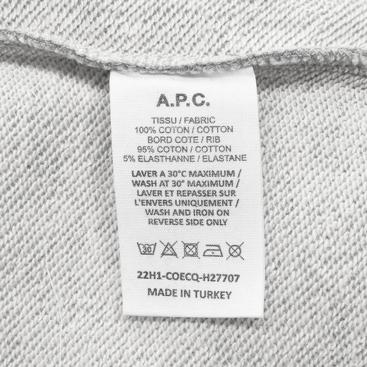 アーペーセー A.P.C. フーディー グレー HOODIE QUENTIN メンズ H27707