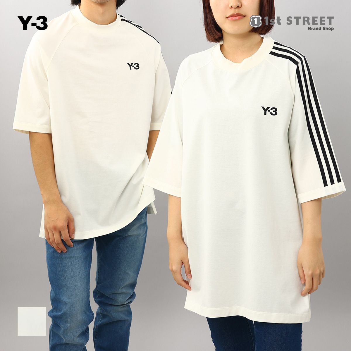 ワイスリー Y-3 Tシャツ HZ8871 OFF WHITE/BLACK ティーシャツ アディダス スリーストライプス ルーズウィット クルーネック  無地 メンズ