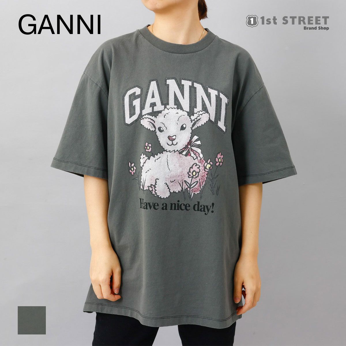 ガニー GANNI Tシャツ T3789 ティーシャツ プリントT クルーネック