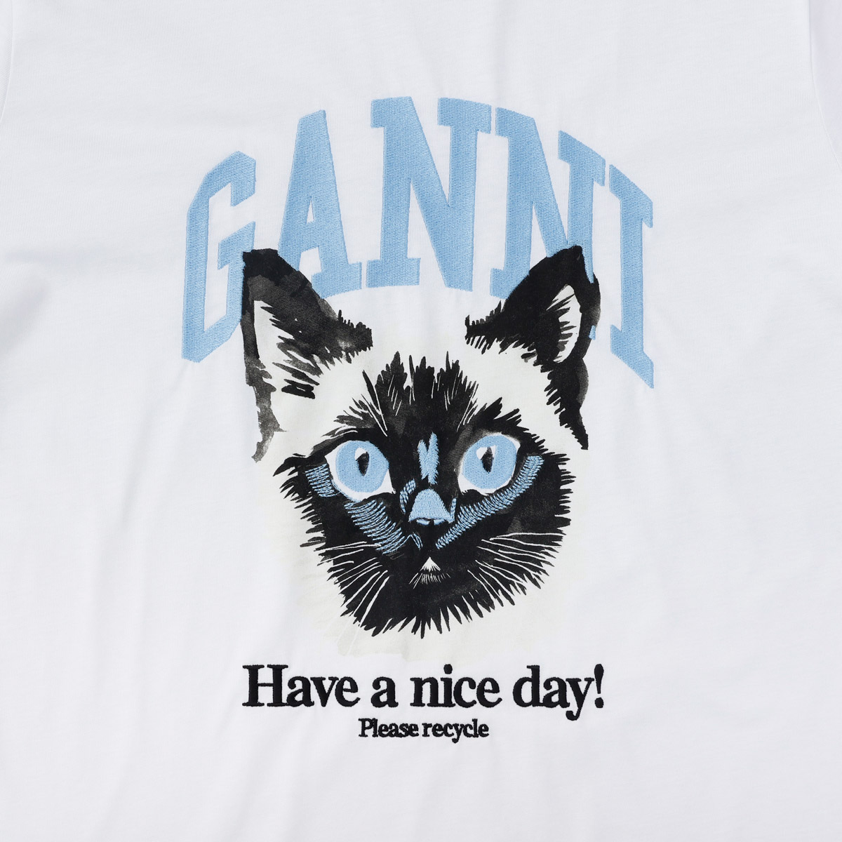 GANNI 猫イラスト Tシャツ Sサイズ GANNI Kittens T-shirt | White | FARFETCH