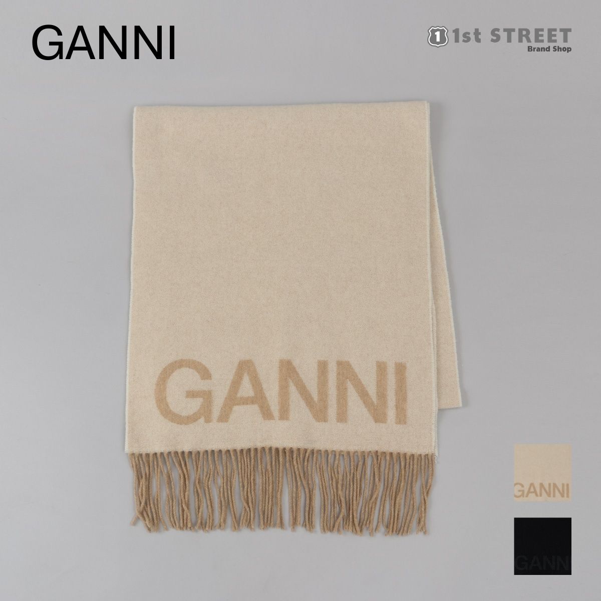 GANNI  マフラー　ガニー GANNI ガニー マフラー ストール スカーフ ロゴ ウール 大判