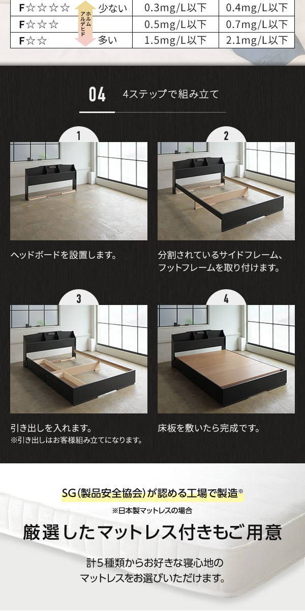 送料無料 】ベッド 日本製 収納付き 引き出し付き 木製 照明付き 棚