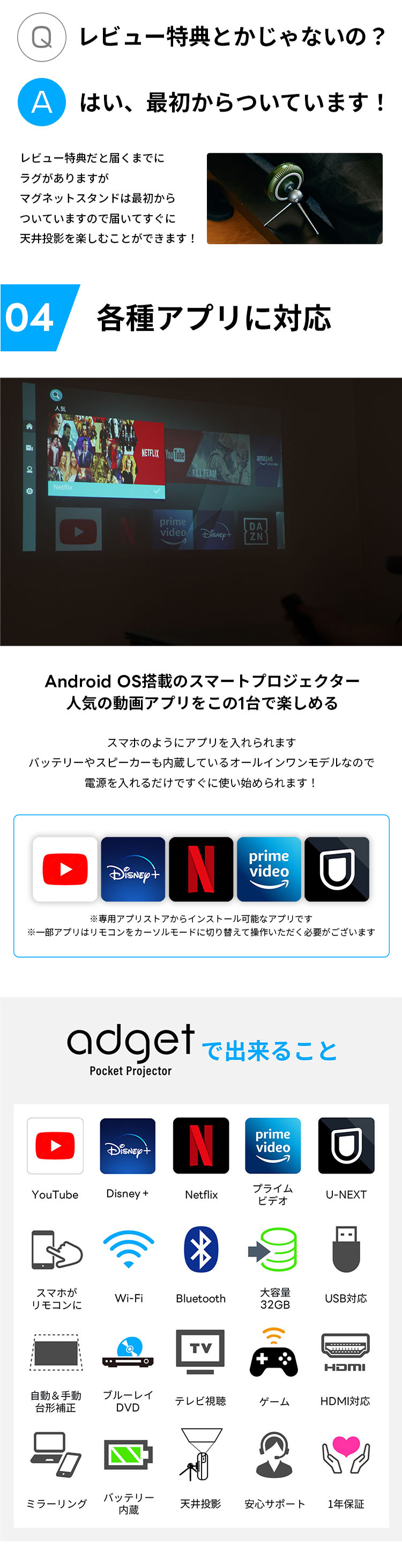 Adget Pocket Projector 各種アプリに対応 出来ること