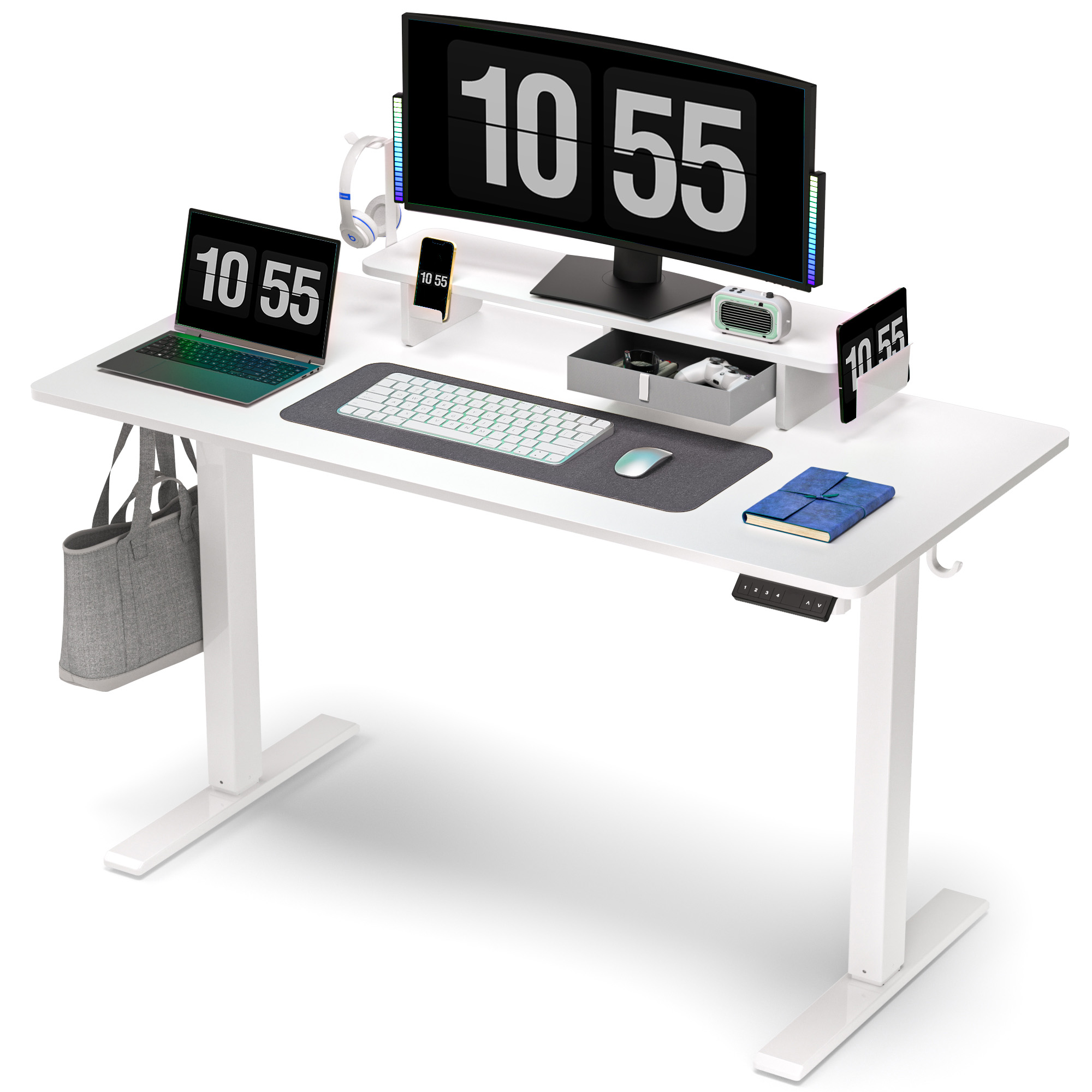【お取引終了】人気のホワイト♪電動昇降デスク WALKINGDESK 昇降デスク 電動 引き出し モニター台 スマホスタンド