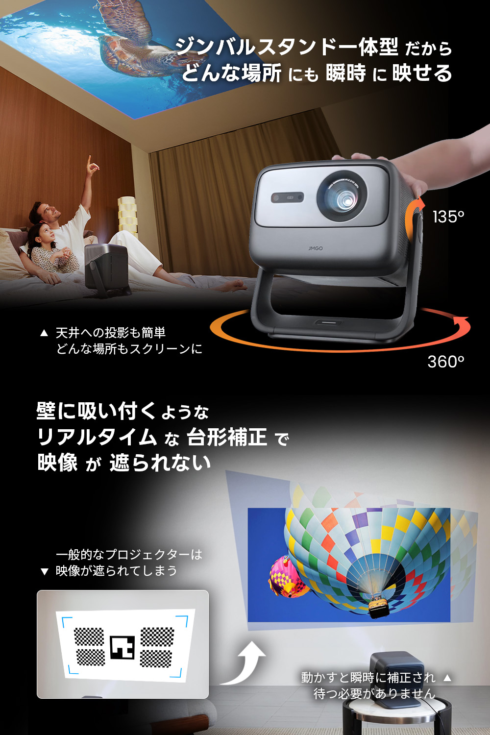 JMGO N1S Ultimate 4K ジンバル一体型で自由自在に投影