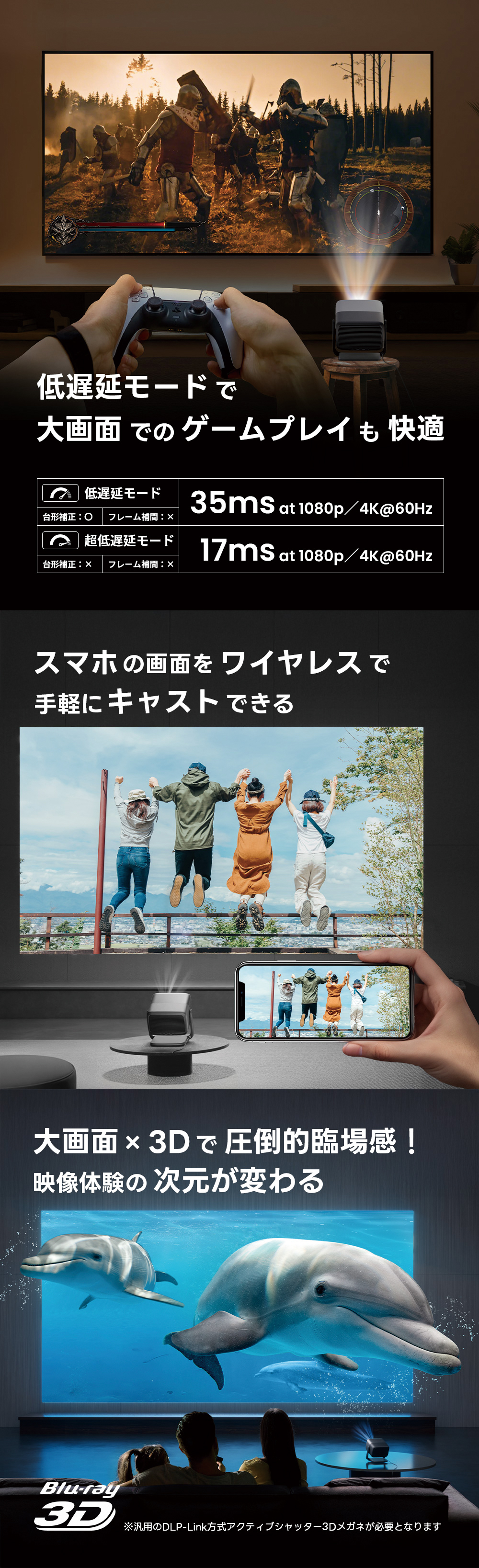 JMGO N1S Ultimate 4K ゲーム、キャスト、3D