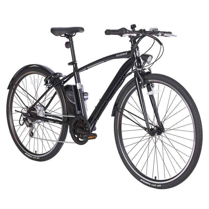 3年間無料補償サービス付 電動自転車 電動クロスバイク 電動アシスト自転車 クロスバイク 700c 700×35c 型式認定 自転車 シマノ製6段変速 送料無料 AOGT35C(黒) | 21Technology | 01