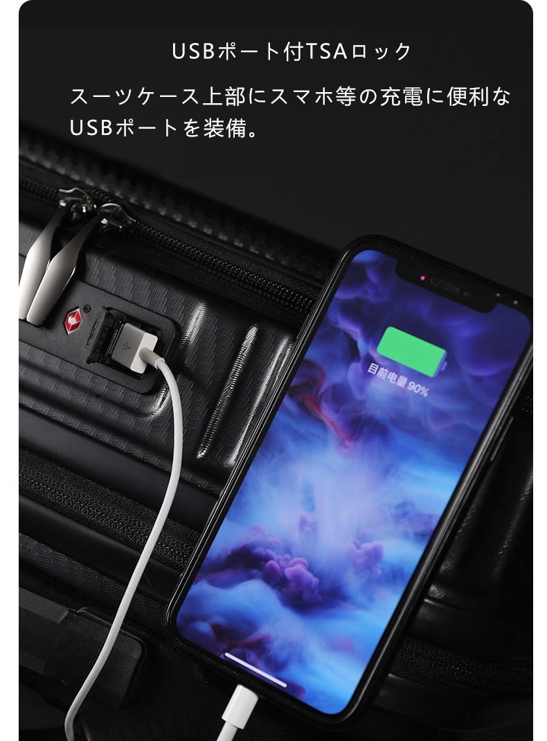 FUNN ビジネス向け スーツケース スマホ充電USBポート bn8018