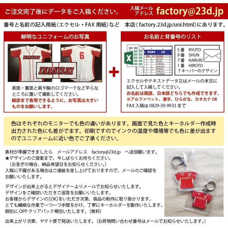 ユニフォームキーホルダーご注文の流れ