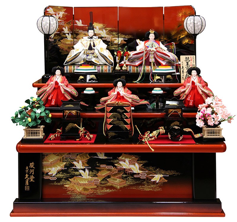 久月 雛人形 飾り方 三段 飯塚孝作 刺繍 木胴木手使用 駿河塗 h023-k