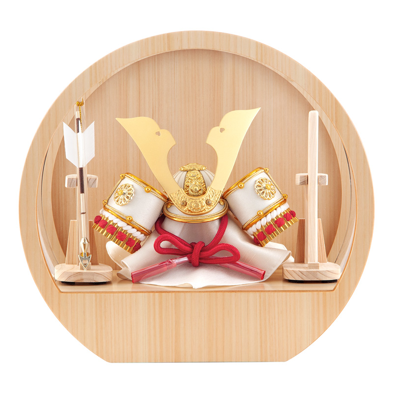 五月人形 コンパクト 兜ケース飾り 兜飾り 木製ラウンドケース