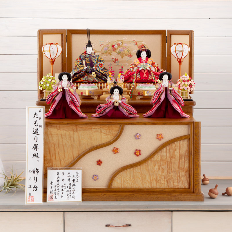 雛人形六角収納2人飾り 芥子サイズ木目調毬 【公式通販】