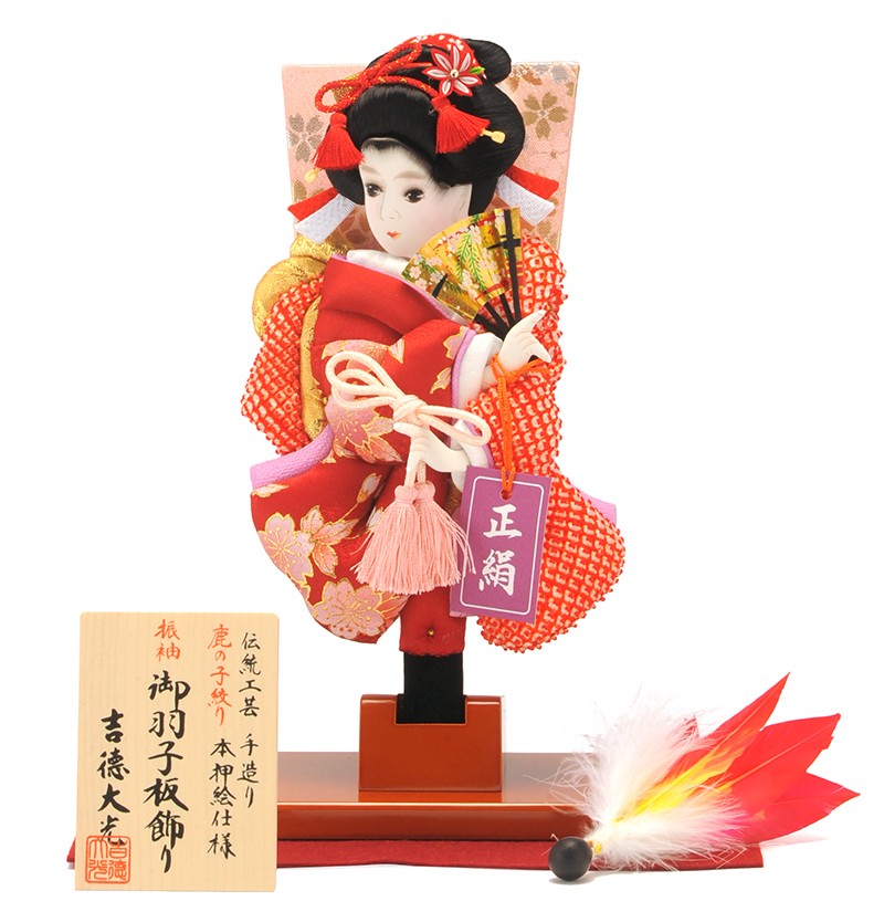 新品同様●高級品●琇山作　牡丹●正絹御羽子板飾●道成寺●木製黒塗ケース付き 新品同様○高級品○琇山作 牡丹○正絹御羽子板飾○道成寺○木製黒塗