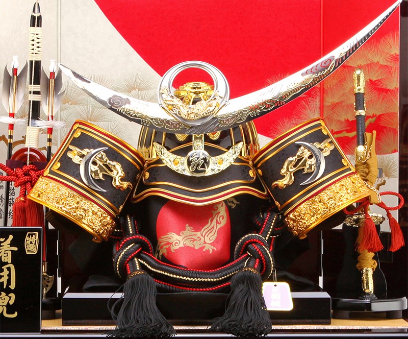 平安豊久 五月人形 着用 兜収納飾り 兜飾り 龍上杉 赤雲月 兜25号 h295  