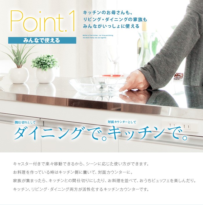 ステンレス天板の頑丈キッチンカウンター 120 COOLITH 食器棚 ロー
