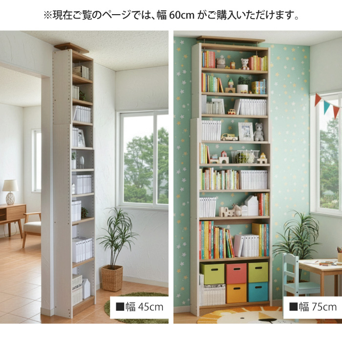 突っ張り本棚 幅60cm スリム 壁面収納 壁面本棚 見せる収納 天井