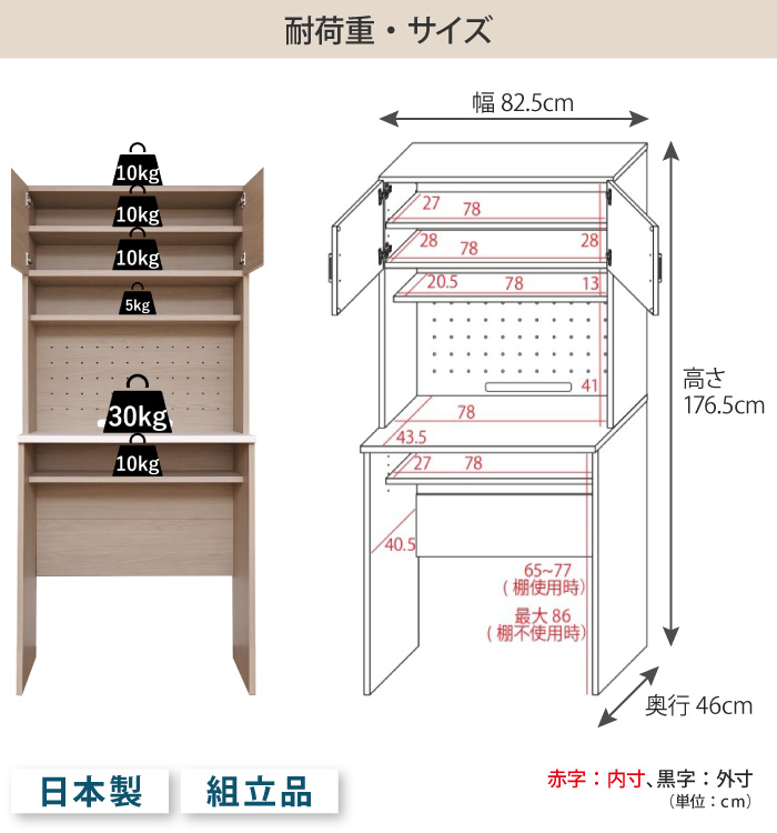 キッチンボード ゴミ箱収納タイプ 幅82.5cm ゴミ箱上収納 食器棚