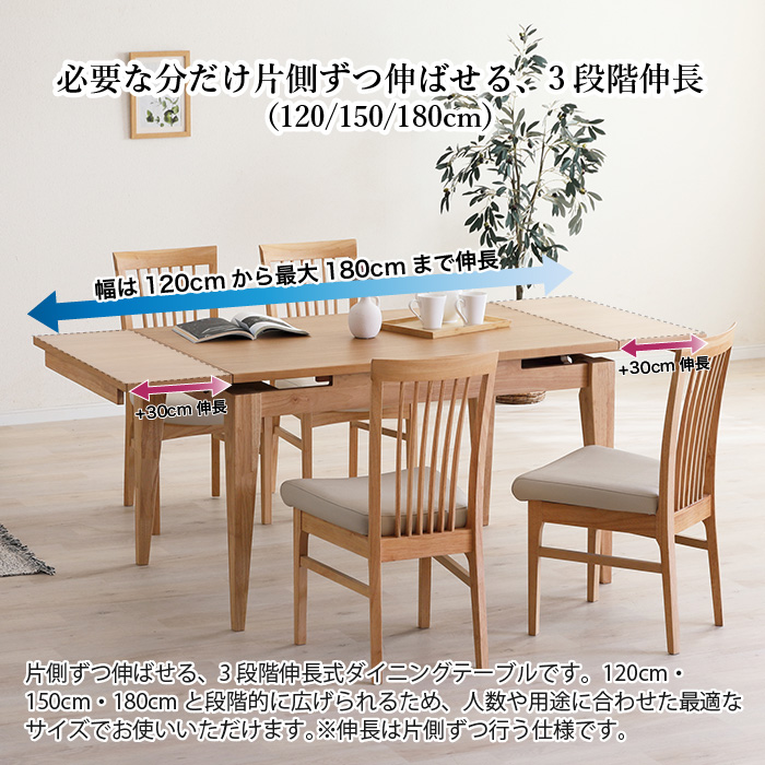 【アウトレット品】ダイニングテーブル 伸縮テーブル 120-150-180ｃｍ 高さ72ｃｍ 人気の木目 5023 伸長式ダイニングテーブル 120→150→180cm テーブル単品 3段階伸長
