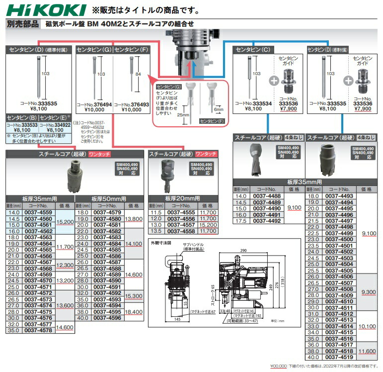 小型便 (HiKOKI) スチールコア (超硬) ワンタッチ 0037-4569 錐径24.0