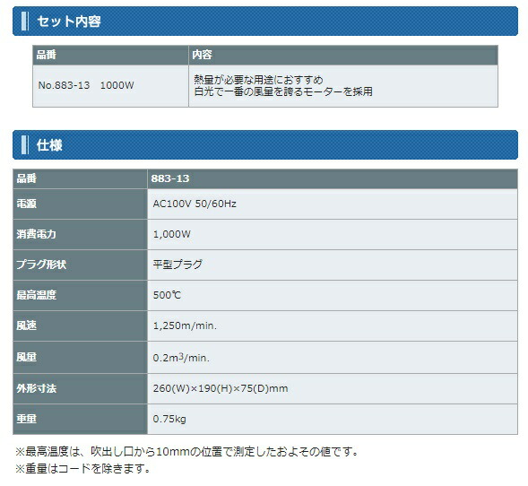 白光 ヒーティングガン 883-13 熱量が必要な用途 工業用ドライヤー