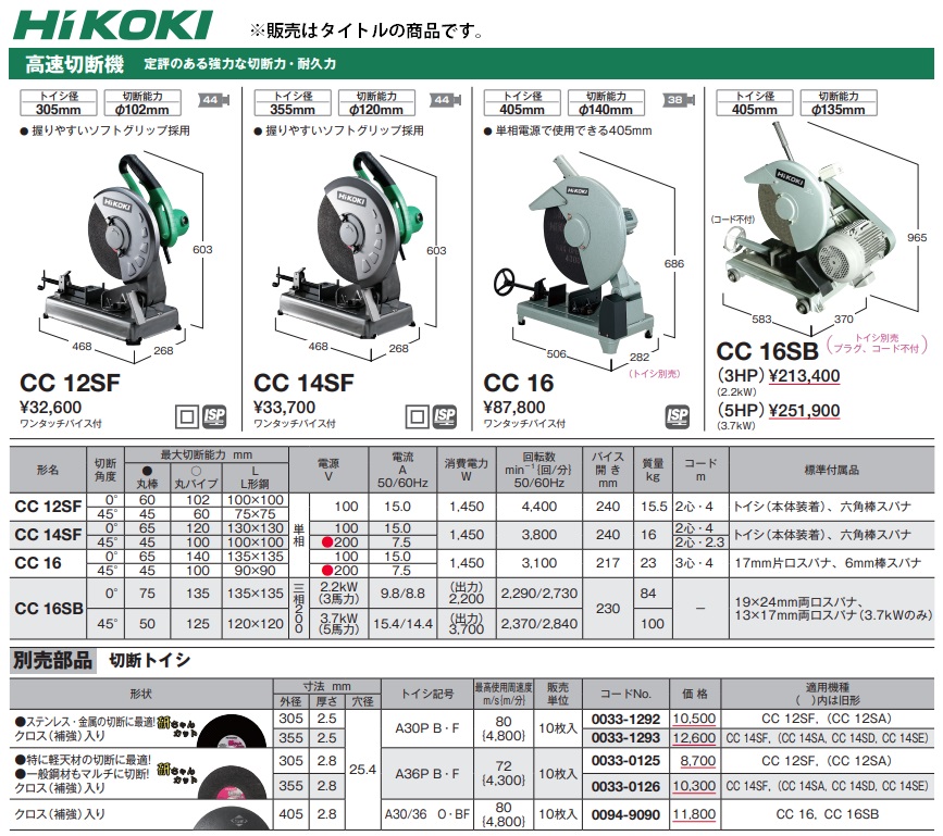 HiKOKI 高速切断機 CC12SF 丸パイプ切断能力φ102mm ワンタッチバイス付