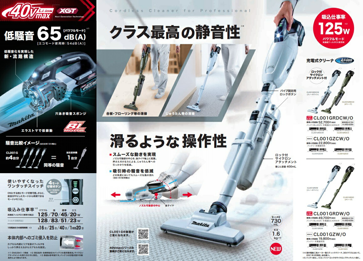 マキタ（makita） 充電式クリーナ CL001GRDCO オリーブ バッテリ