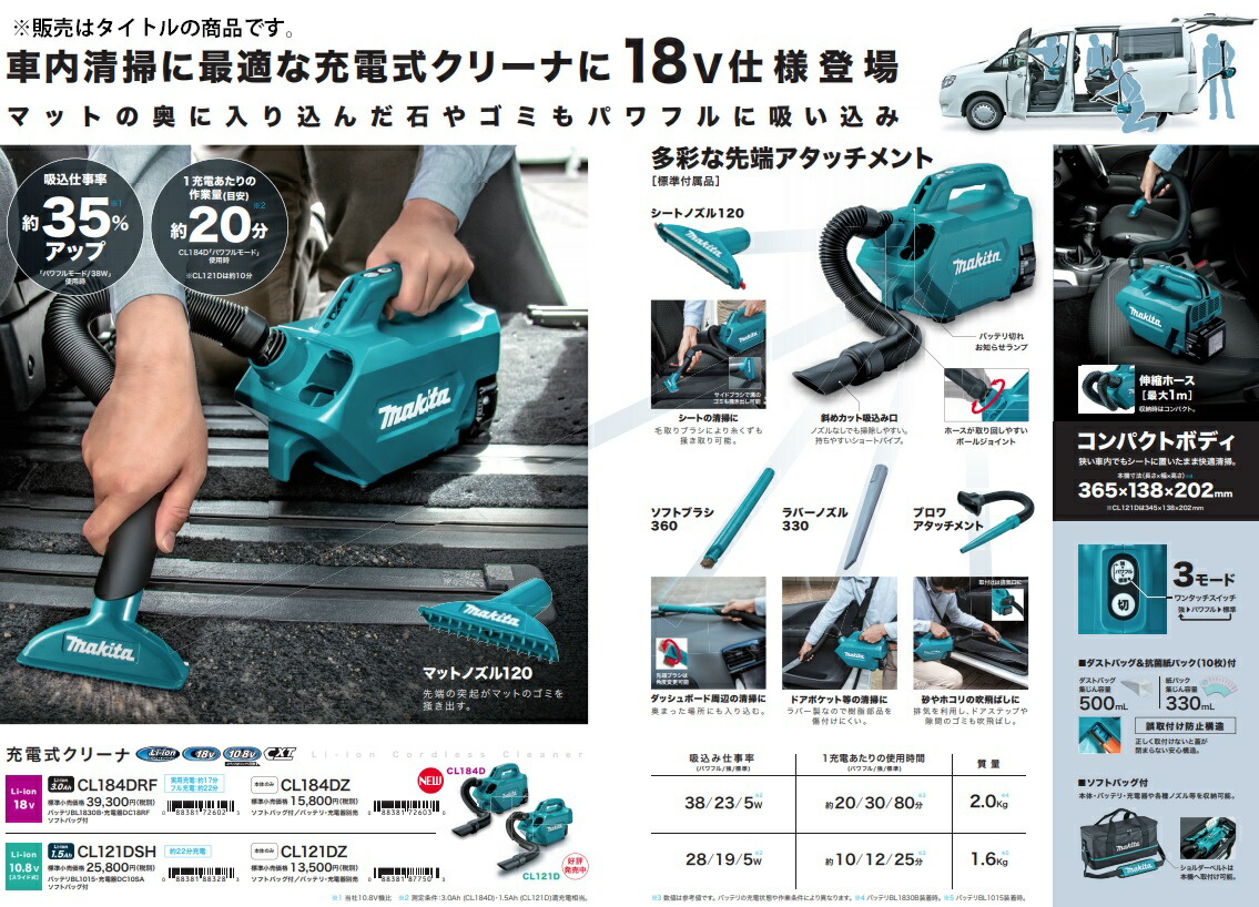 マキタ（makita） 充電式クリーナ CL184DZ 本体+ソフトバッグ+5種類の