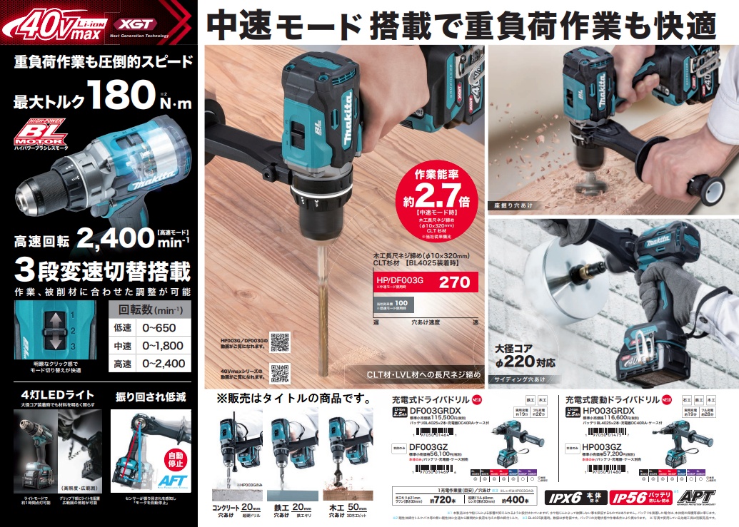 MAKITA マキタ 40v 充電式震動ドライバドリル 取説 箱付 ※バッテリー、充電器無し HP003GZ ブルー マキタ（makita） 40Vmax 充電式震動ドライバドリル HP003GZ 本体のみ